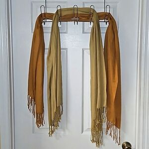 Comfy Threads Womens 2 100% Polyester Frilly Scarves Orange Brown Tan Yellow